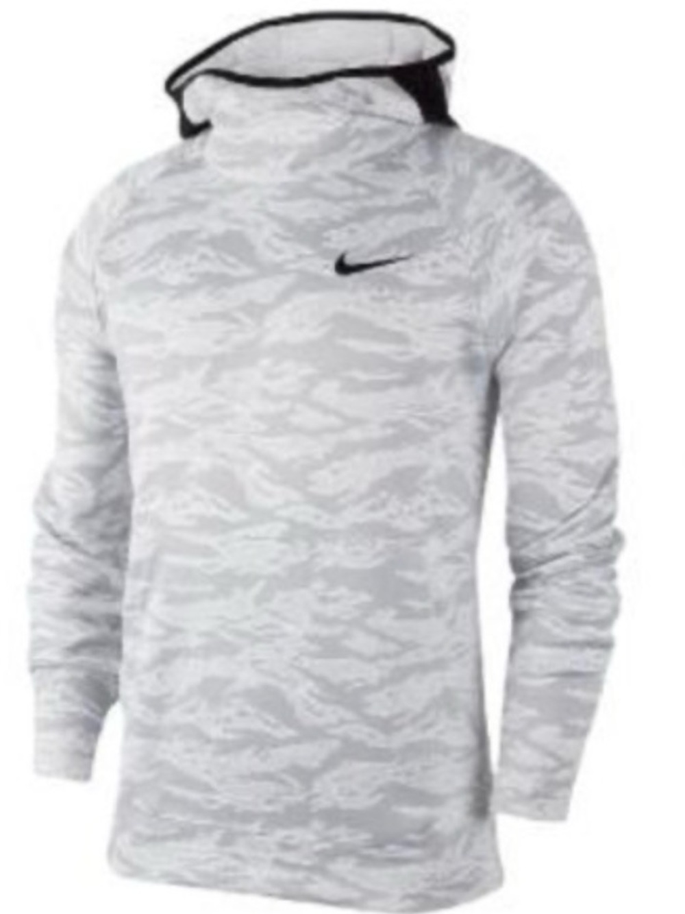 Nike White & Gray Camo Pullover Hoodie with Black Swoosh Mens Medium